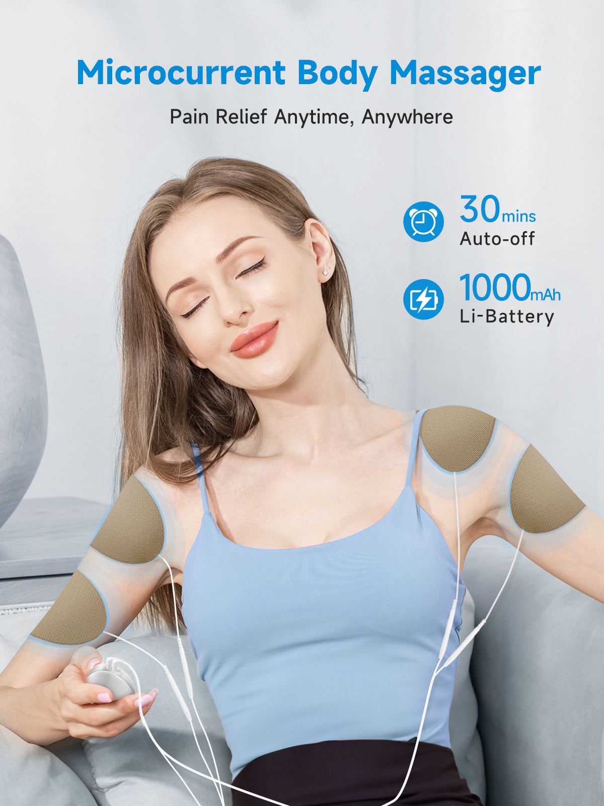 UTOV Micro Current Massager Portable Shoulder Back Neck Massager for Circulation and Pain Relief,30min auto-Off, 1000mhA Rechargeable Battery (Sliver-4 Pads)