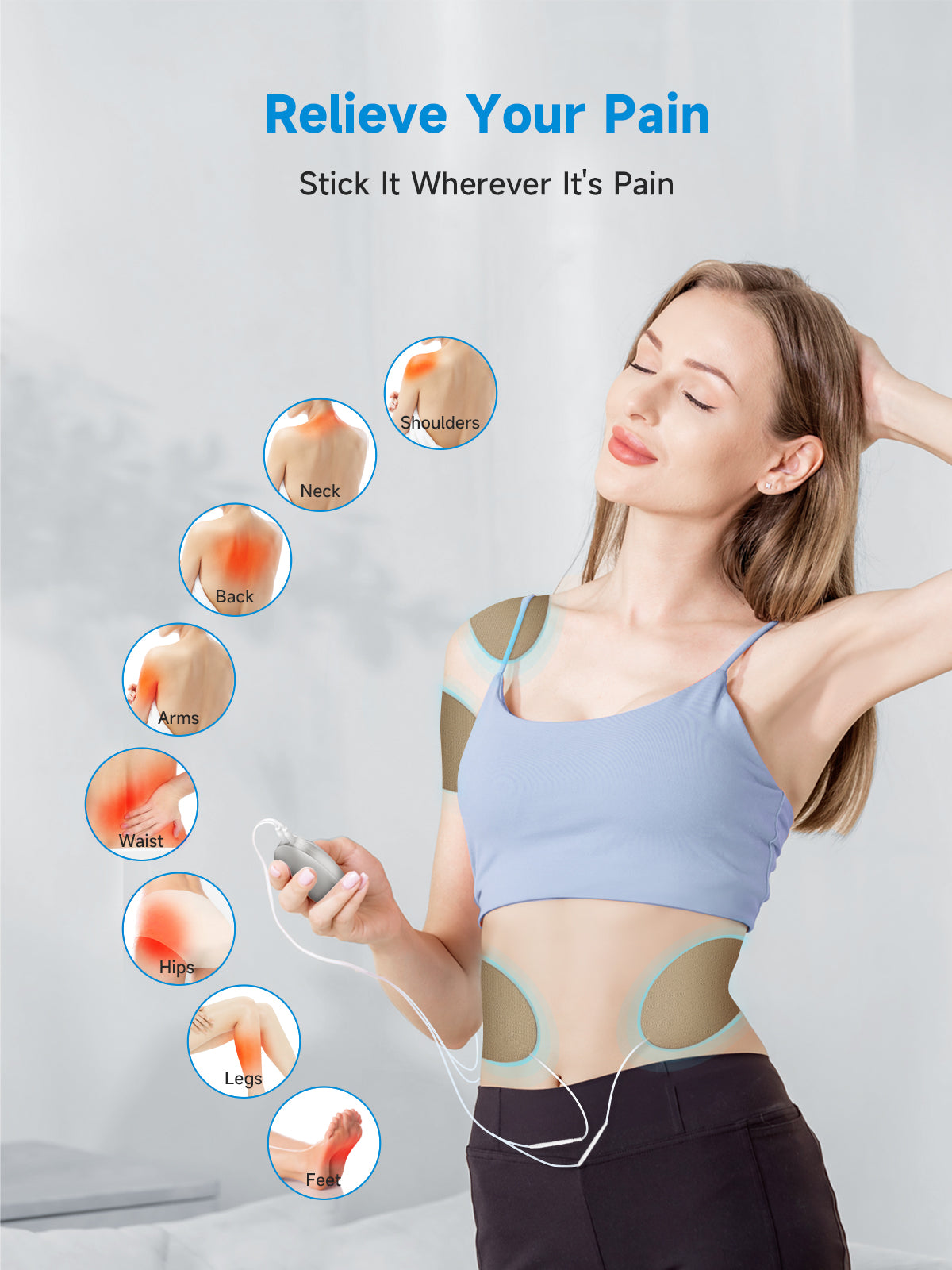 UTOV Micro Current Massager Portable Shoulder Back Neck Massager for Circulation and Pain Relief,30min auto-Off, 1000mhA Rechargeable Battery (Sliver-4 Pads)