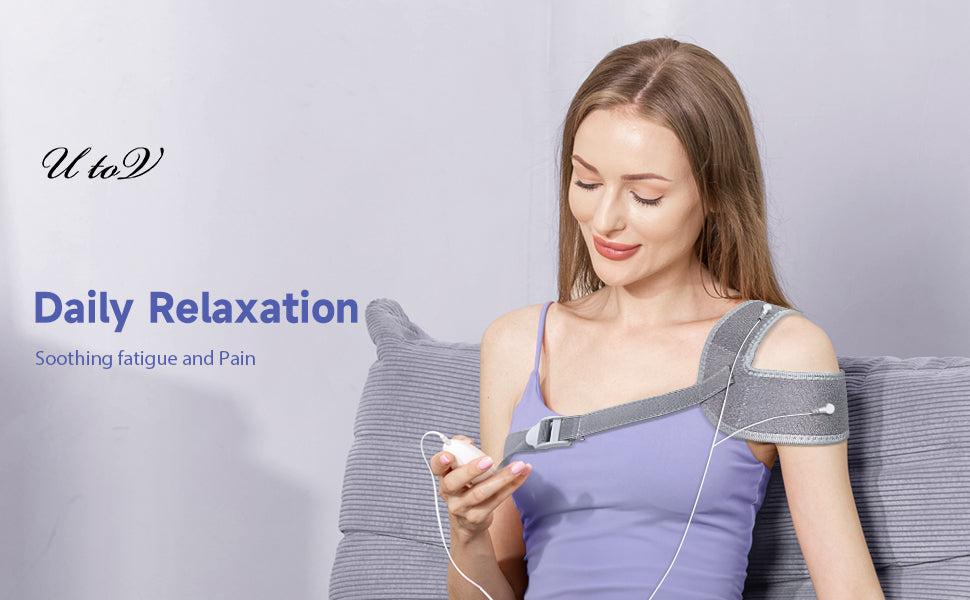 UTOV Micro Current Shoulder Wrap Brace with Massage Portable Shoulder Massager for Circulation and Pain Relief,30min auto-Off, 1000mhA Rechargeable Battery